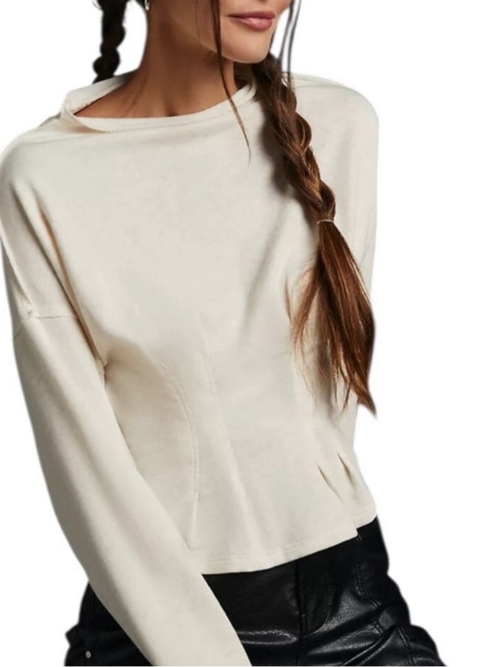 Anthropologie Pilcro Corset Sweatshirt Cream‎ Size XS NWT